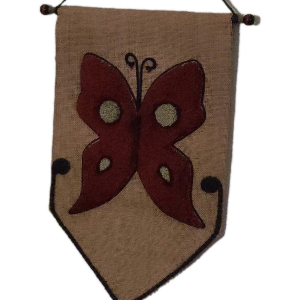 Vintage Handmade Burlap Wall Hanging Carpet Butterfly Retro Groovy